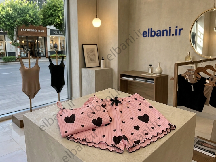 تاپ و شورتک قرتی مدل قلبی صورتی مشکی کد:4801