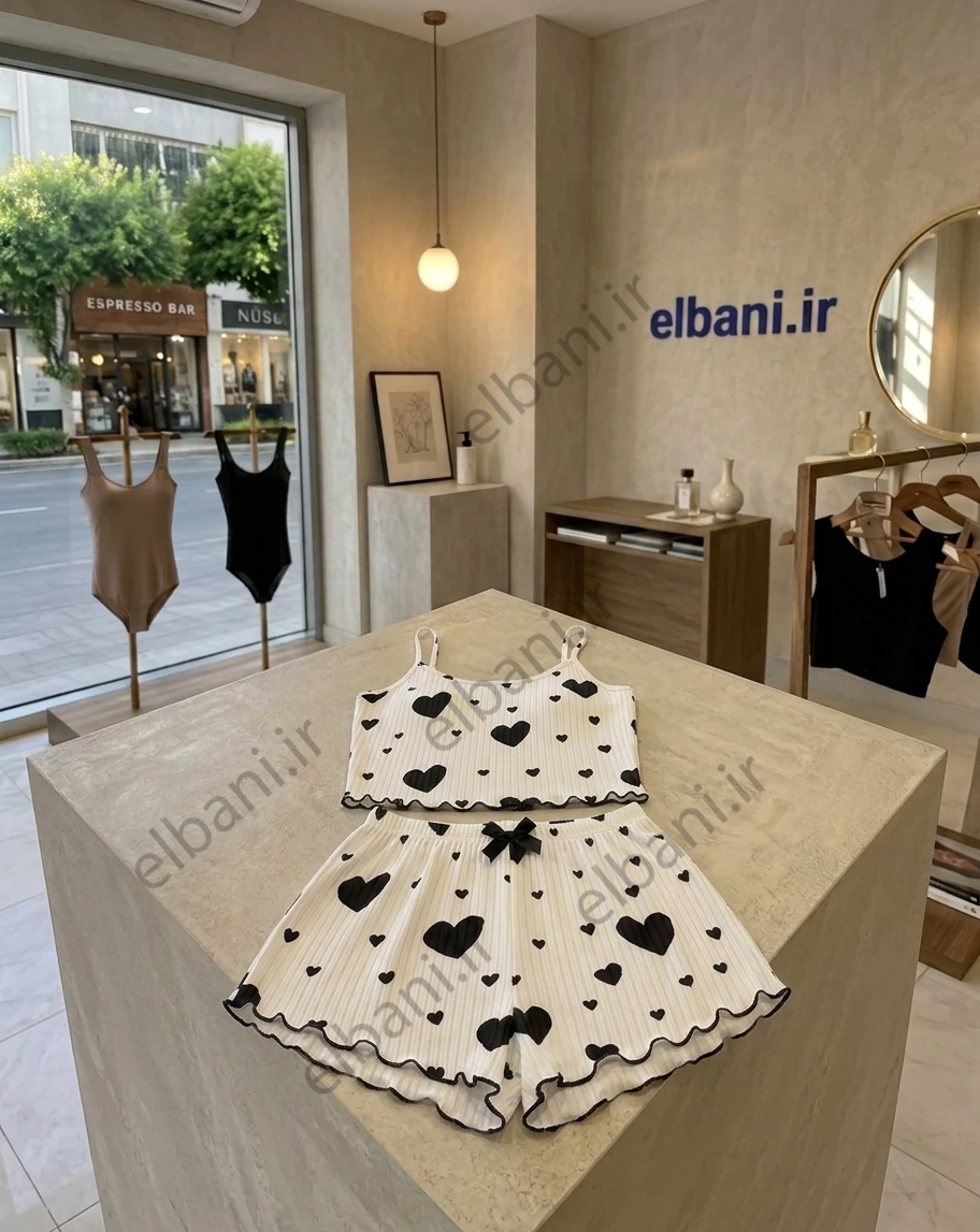 تاپ و شورتک مدل قلبی سفید مشکی کد:4801