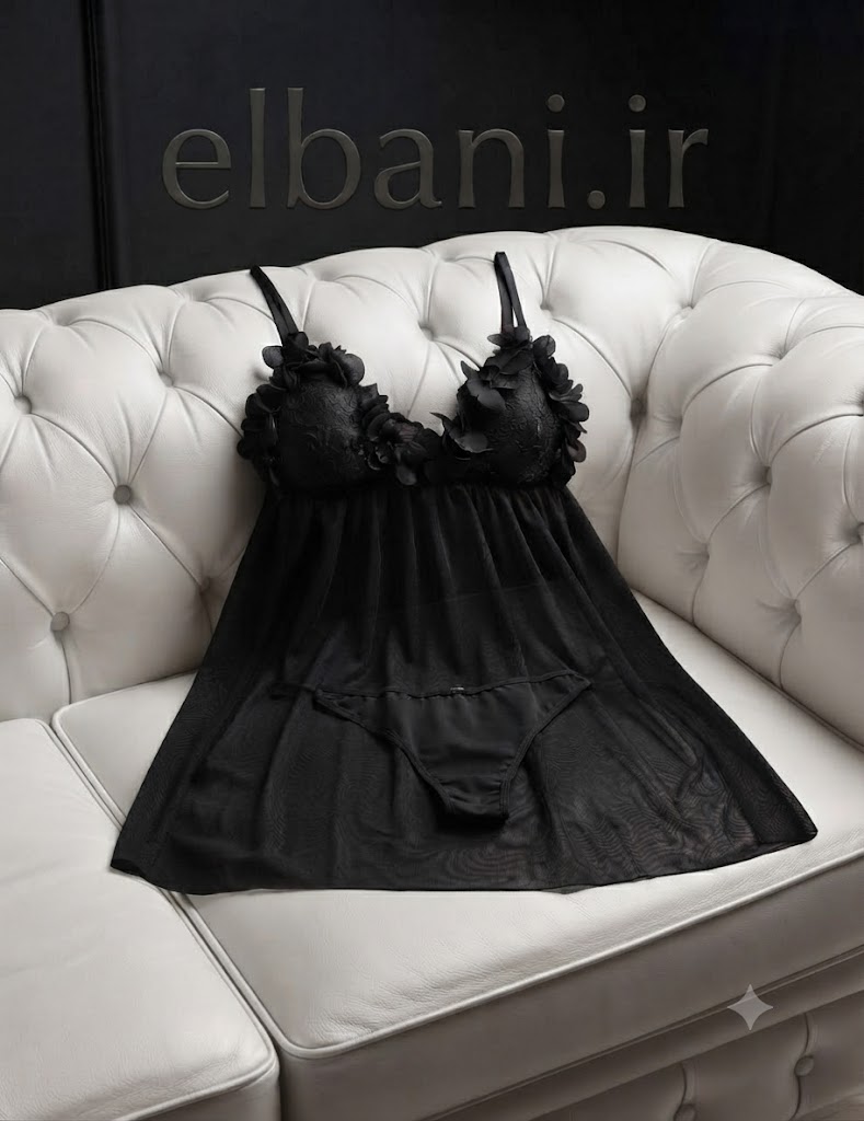 لباس خواب زنانه گلدار (شکوفه ای) مشکی کد 8001