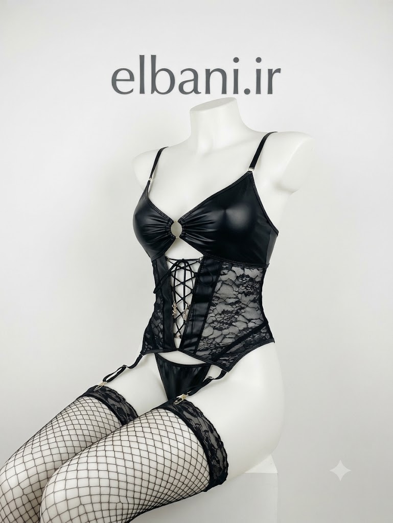 لباس خواب یکسره فانتزی لاتکس مشکی به همراه جوراب زنانه