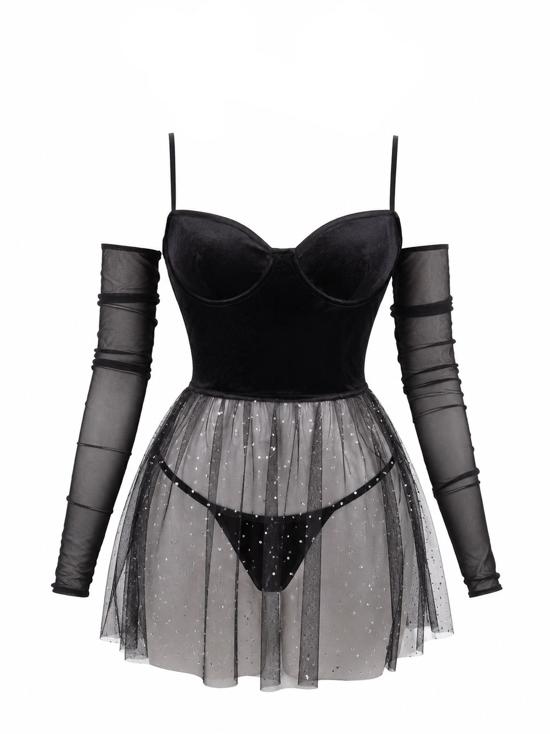 Sleepwearلباس خواب مخمل و تور به همراه ساق دست1587/ ال بانی / elbani